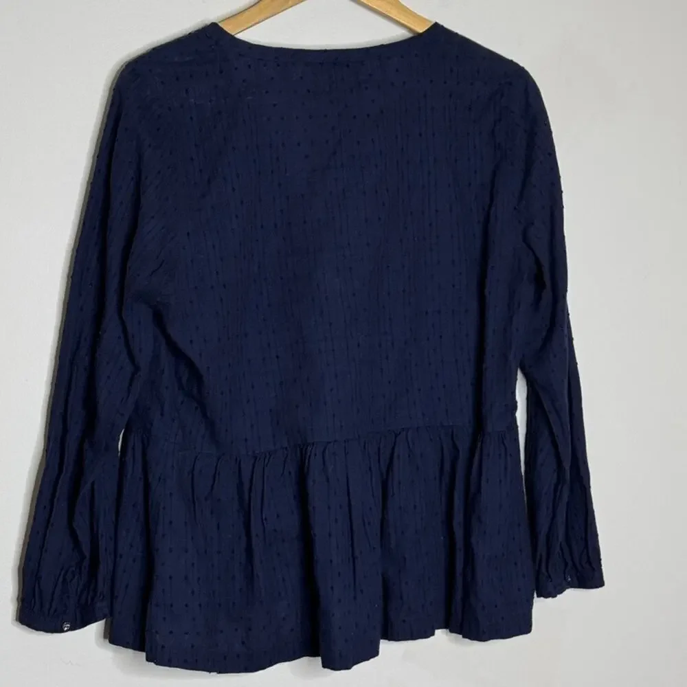 J.Crew Navy Peplum Tassel Tie Top Size 10